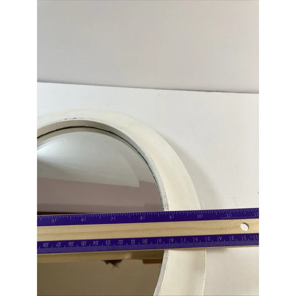 Vintage White Beveled Oval Mirror 12” X 10”.
